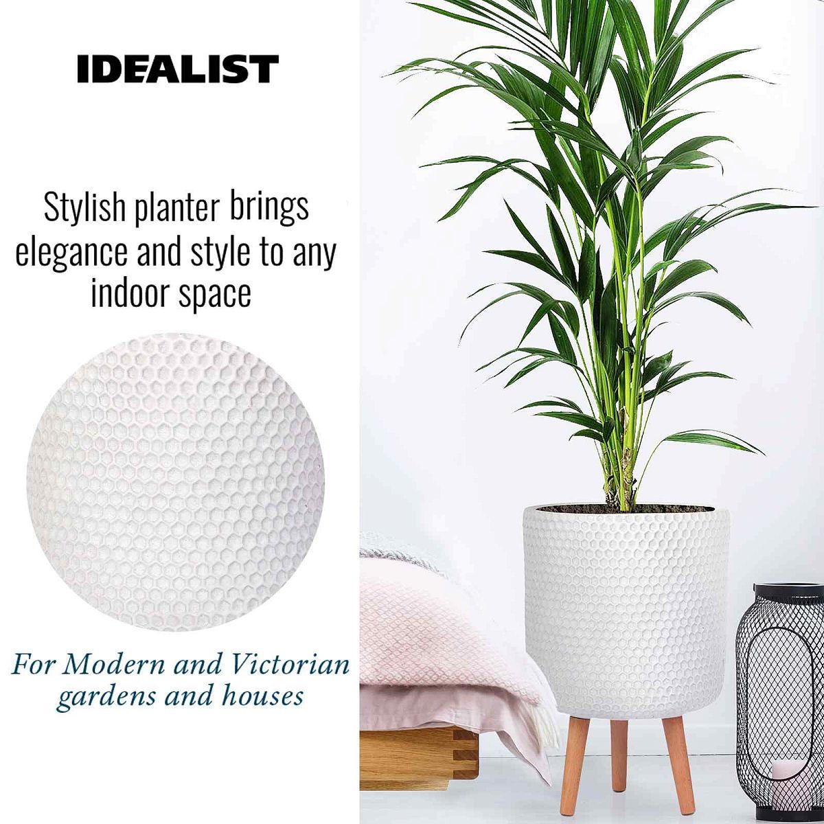 IDEALIST Lite Honeycomb Style Cylinder Planter on Legs, Round Pot Plant Stand Indoor