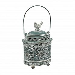Oval Metal Vintage Garden Silver Lantern with Bird by Minster