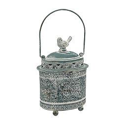 Oval Metal Vintage Garden Silver Lantern with Bird by Minster
