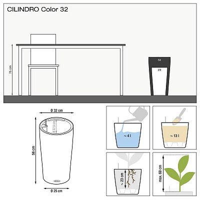 LECHUZA CILINDRO Color Round Tall Poly Resin Self-watering Planter