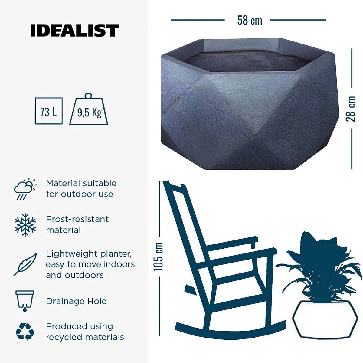 IDEALIST Lite Faceted Effect Bowl Planter Indoor Plant Pot