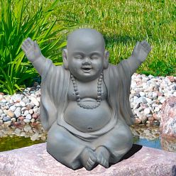 Laughing Baby Monk Moss Washed Indoor and Outdoor Statue by Idealist Lite L35.5 W25.5 H31.5 cm