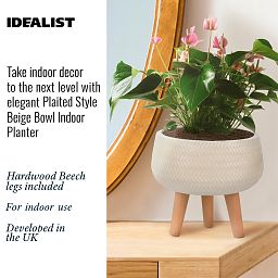 IDEALIST Lite Plaited Style Bowl Planter on Legs, Round Pot Plant Stand Indoor