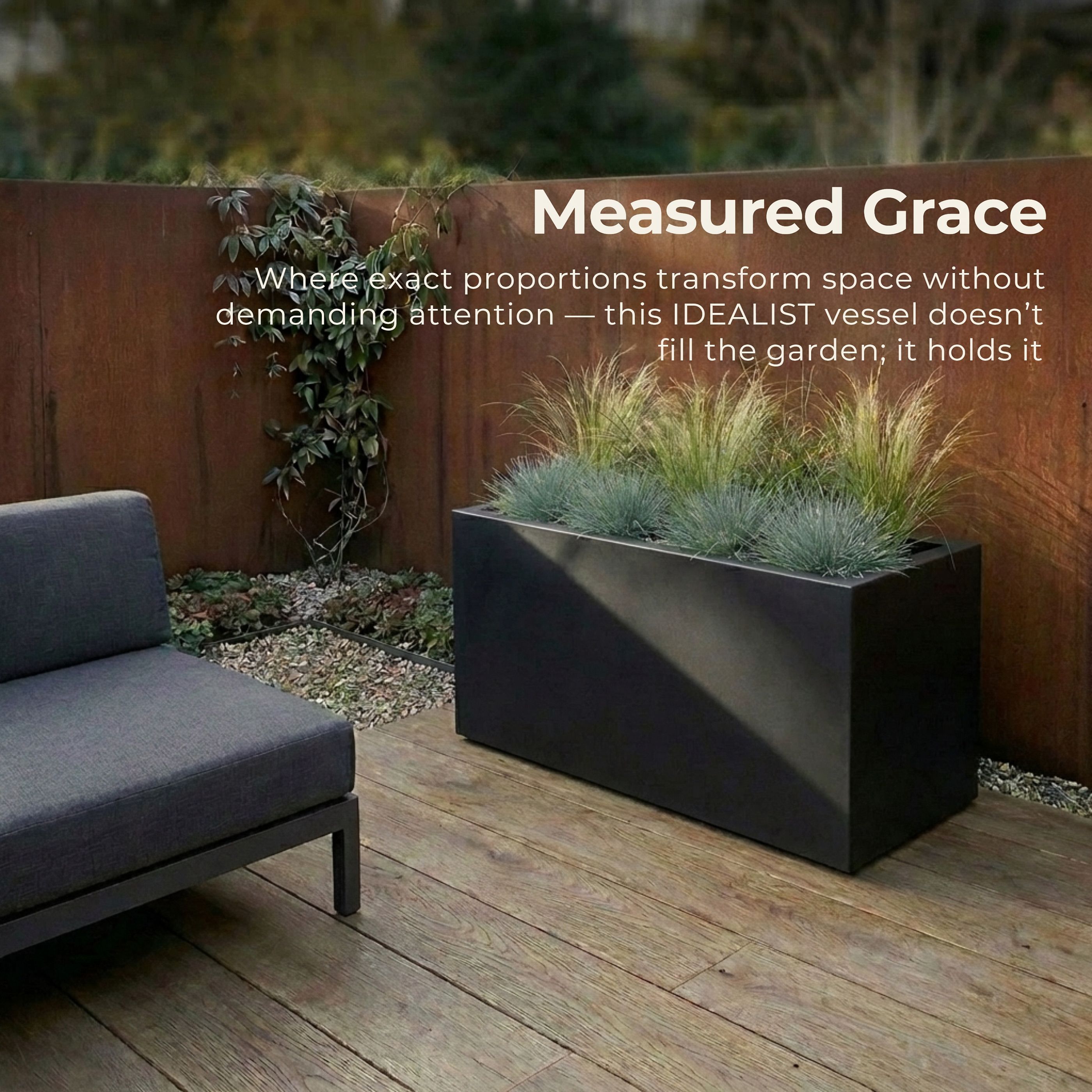 Set of 2 IDEALIST Lite Trough Garden Planters, Light Concrete Outdoor Large Plant Pots