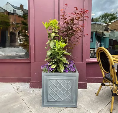 IDEALIST Lite Faux Lead Lattice Planter Light Concrete Square Box