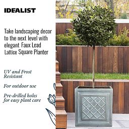 IDEALIST Lite Faux Lead Lattice Planter Light Concrete Square Box