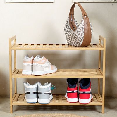 Froppi Bamboo Multi-Purpose Shoe Rack for Shoe Storage 3-Tier Wooden Shoe Shelf and Organiser