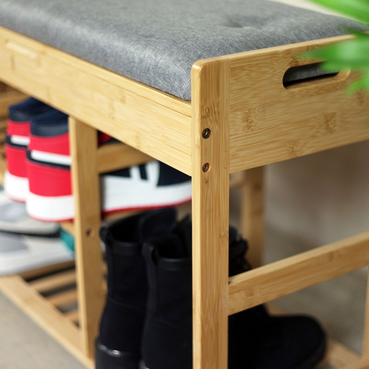 Froppi Bamboo Shoe Storage Bench 2-Tier Wooden Shoe Shelf and Rack with Seat and Storage Box