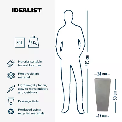 IDEALIST Lite Tall Tapered Contemporary Light Concrete Planter