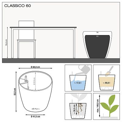 LECHUZA CLASSICO 60|70 Round Poly Resin Self-watering Planter with Substrate