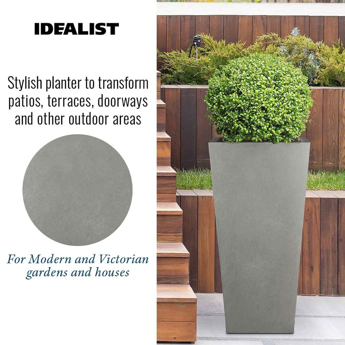 IDEALIST Lite Tall Tapered Contemporary Light Concrete Planter