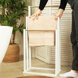 Froppi Bamboo Free Standing Towel Rack, Wooden Towel Holder and Ladder with 3 Bars
