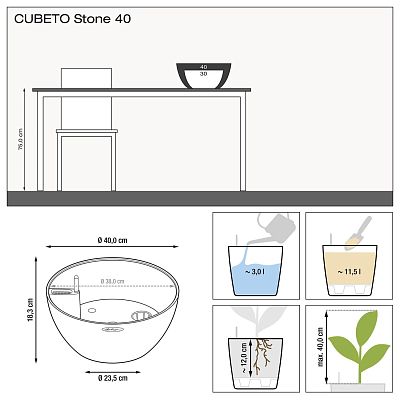 LECHUZA CUBETO COLOR Round Stone Look Poly Resin Self-watering Planter