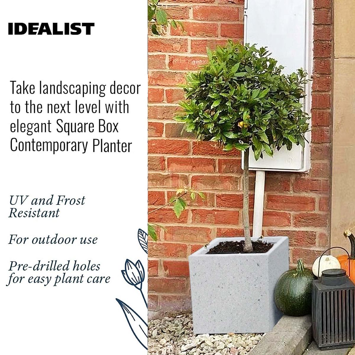 IDEALIST Lite Square Box Contemporary Marble Light Concrete Planter