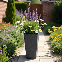 IDEALIST Lite Textured Concrete Effect Garden Tall Grey Planter, Outdo...