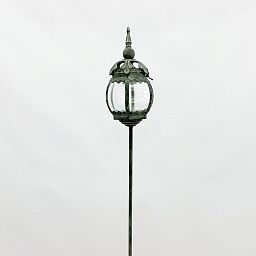 Round Metal Leaf Ornament Garden Stake Dark Silver Lantern by Minster