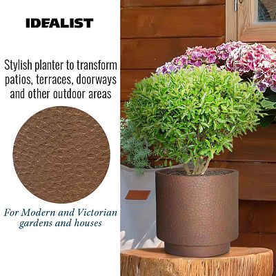 IDEALIST Lite Hammered Stone Cylinder Outdoor Planter