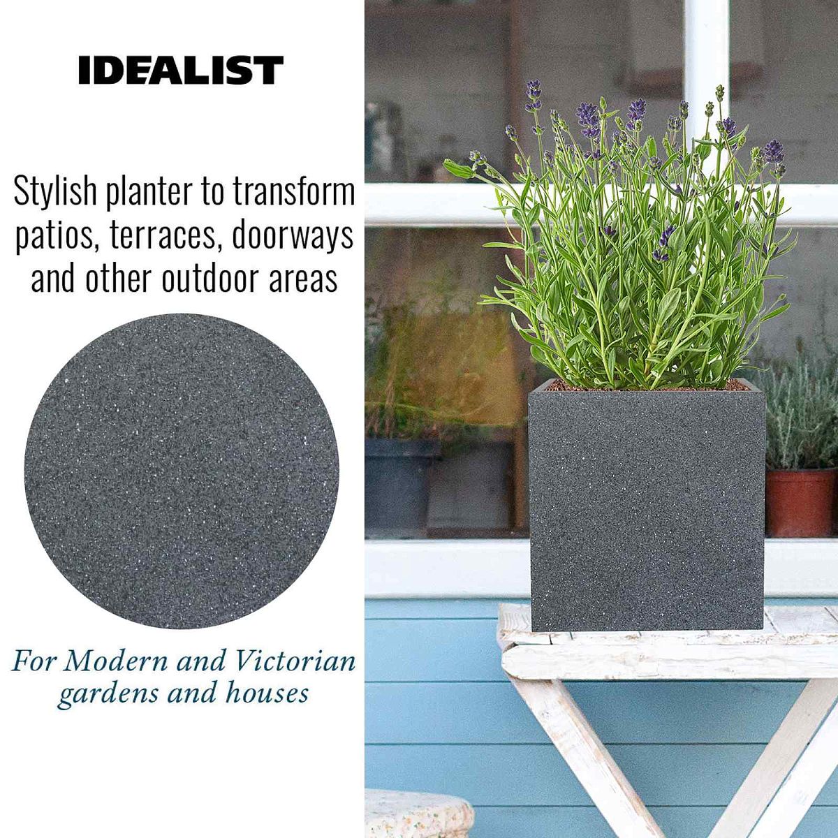 Textured Concrete Effect Square Outdoor Planter by Idealist Lite