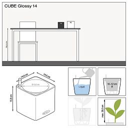 LECHUZA CUBE Glossy Cat Square Poly Resin Indoor Self-watering Planter