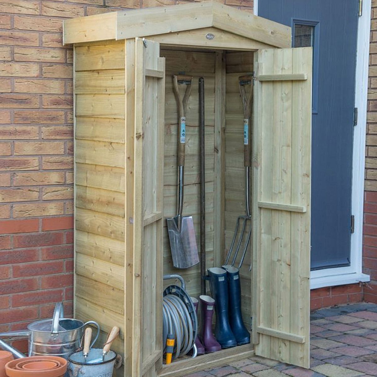 Installed Outdoor Pressure Treated Wooden Overlap Pent Tall Garden Store by Forest Garden
