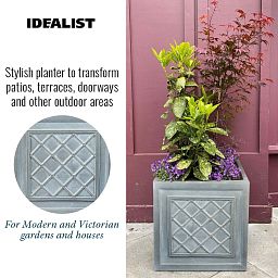IDEALIST Lite Faux Lead Lattice Planter Light Concrete Square Box