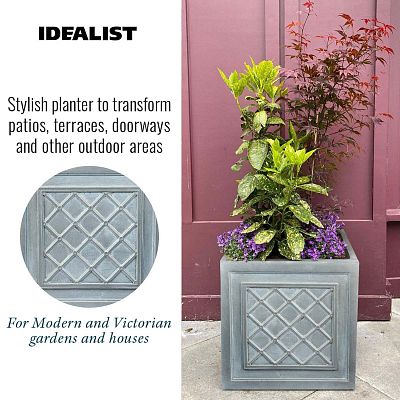 IDEALIST Lite Faux Lead Lattice Planter Light Concrete Square Box
