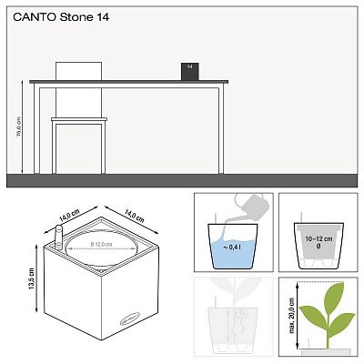 LECHUZA CANTO Stone Square Poly Resin Indoor Self-watering Planter