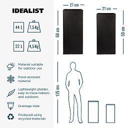 IDEALIST Lite Tall Square Contemporary Light Concrete Planter Set