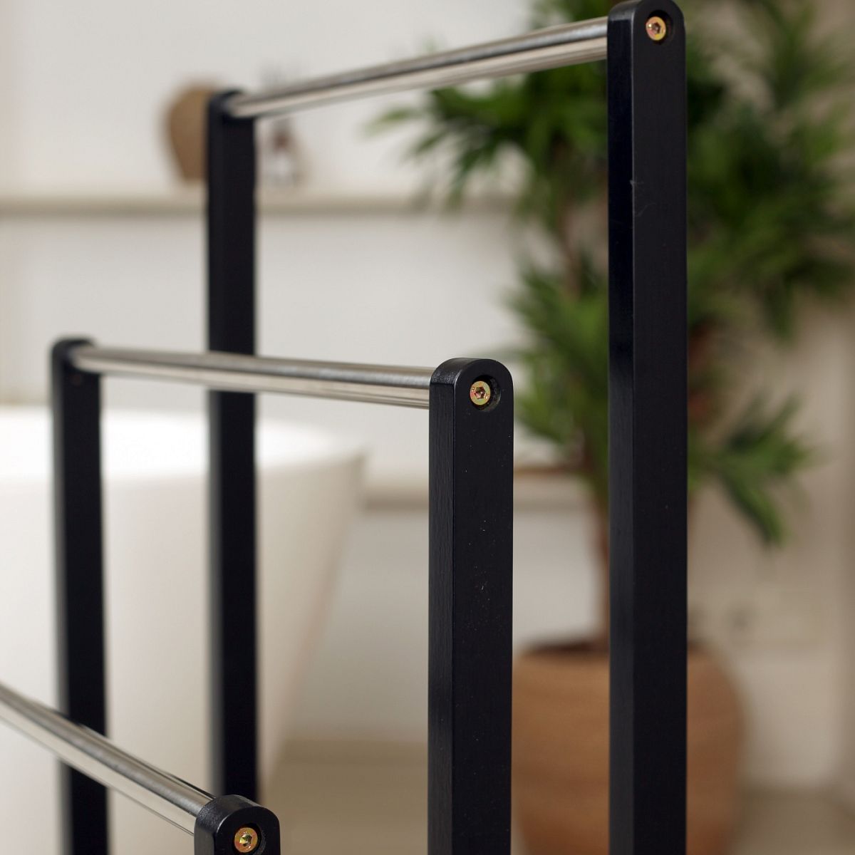 Froppi Bamboo Free Standing Towel Rack, Wooden Towel Holder and Ladder with 3 Bars