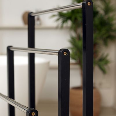 Froppi Bamboo Free Standing Towel Rack, Wooden Towel Holder and Ladder with 3 Bars