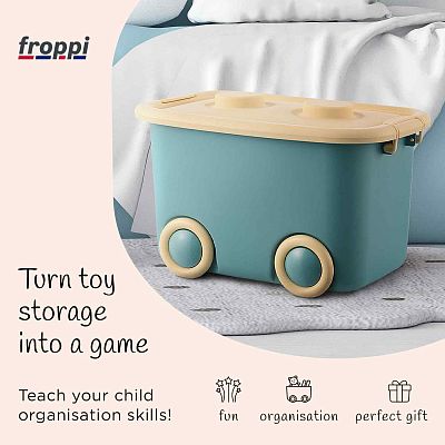 Stackable Plastic Kids Toy Storage Box with Lid and Wheels by Froppi Stackable Plastic Kids Toy Storage Box with Lid and Wheels by Froppi