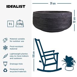 IDEALIST Lite Ribbed Light Concrete Bowl Planter