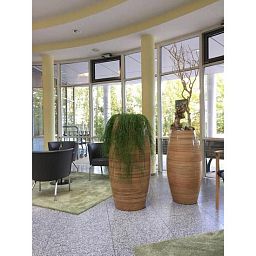 Magellan Wicker Round Tall Polystone Indoor Planter