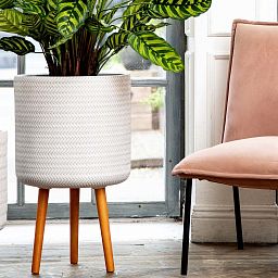 IDEALIST Lite Plaited Style Cylinder Planter on Legs, Round Pot Plant Stand Indoor