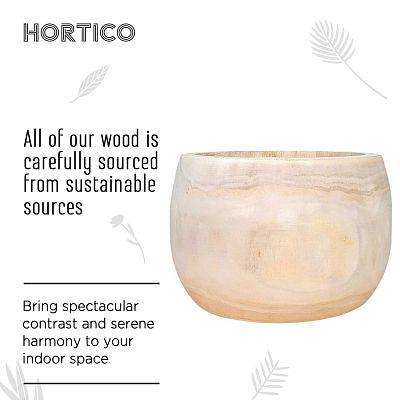 HORTICO ECO Wooden House Planter Round Indoor Plant Pot for House Plants with Waterproof Liner