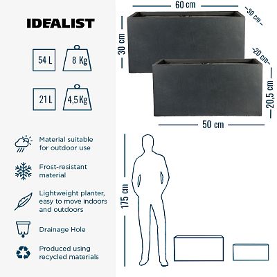 IDEALIST Lite Contemporary Light Concrete Trough Planter Set