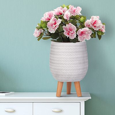 IDEALIST Lite Plaited Style Egg Planter on Legs, Round Pot Plant Stand Indoor