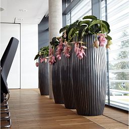 Lines Round Tall Polystone Indoor Planter