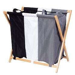 Froppi Collapsible Laundry Basket with Bamboo Frame Large Washing Hamper with 3 Compartments