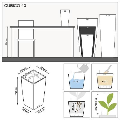 LECHUZA CUBICO Square Tall Poly Resin Self-watering Planter