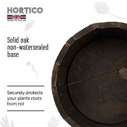 Rustic Upcycled Oak Wood Round Tub Half Barrel Outdoor Planter Made in UK by HORTICO