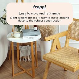 Froppi Small Round Coffee Table for Living Room White Wood Cocktail Table on Natural Bamboo Frame