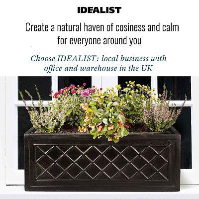 IDEALIST Lite Window Box Faux Lead Lattice Grey Light Stone Planter
