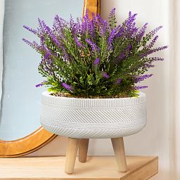 IDEALIST Lite Striped Tray Round Planter on Legs, Round Pot Plant Stand Indoor