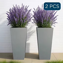 Set of IDEALIST Lite Light Concrete Garden Tall Planters, Outdoor Plant Pots with Tapered Shape