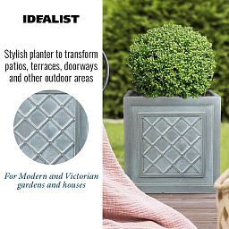 IDEALIST Lite Faux Lead Lattice Planter Light Concrete Square Box