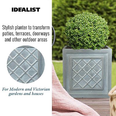 IDEALIST Lite Faux Lead Lattice Planter Light Concrete Square Box