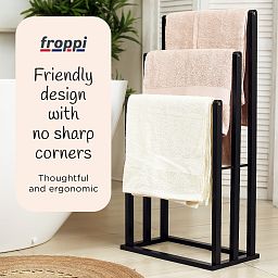 Froppi Bamboo Free Standing Towel Rack, Wooden Towel Holder and Ladder with 3 Bars