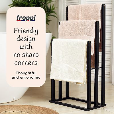 Froppi Bamboo Free Standing Towel Rack, Wooden Towel Holder and Ladder with 3 Bars