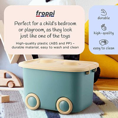 Stackable Plastic Kids Toy Storage Box with Lid and Wheels by Froppi Stackable Plastic Kids Toy Storage Box with Lid and Wheels by Froppi